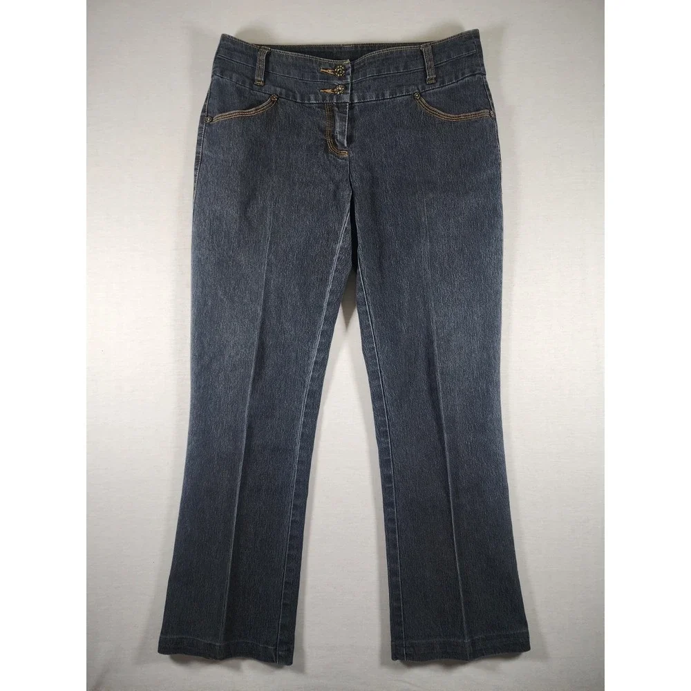 Bisou Bisou Bootcut Jeans Women 4P Dark Blue High Waist Stretch Y2K Petite Retro